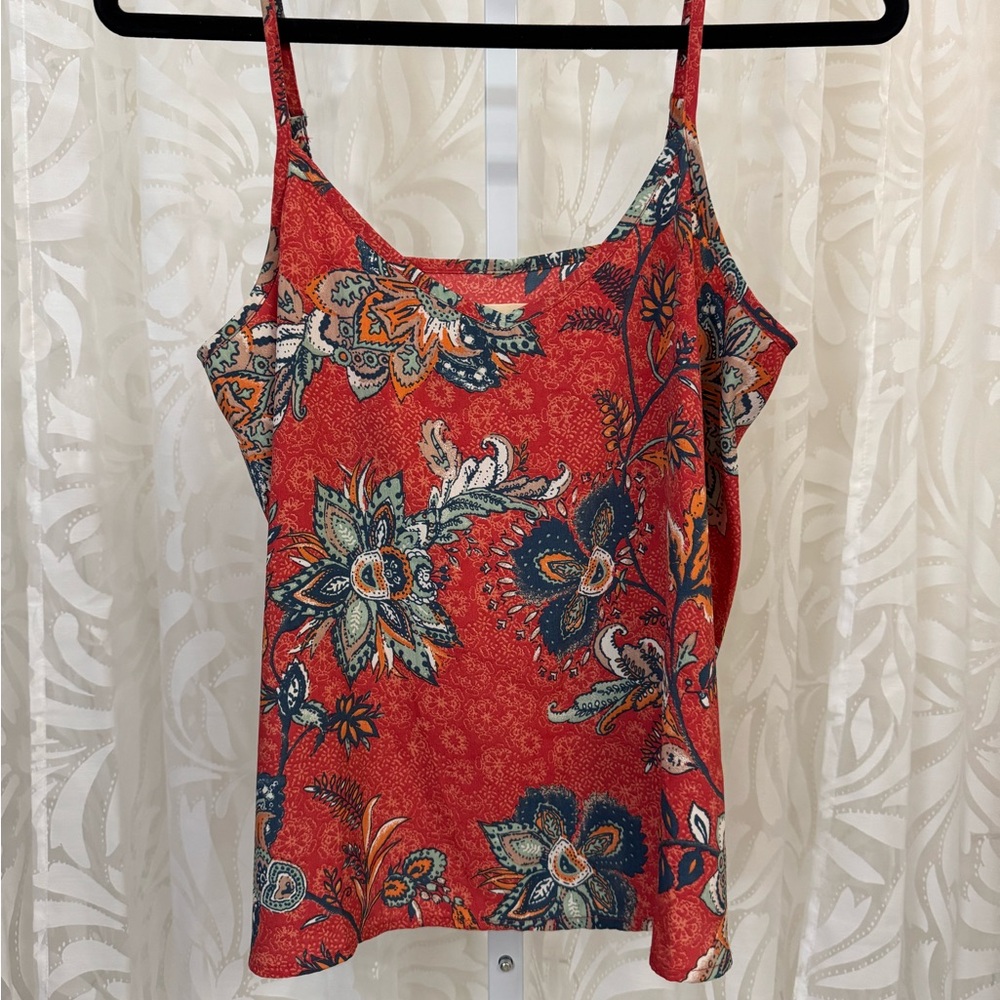 Hollister Red Orange with Navy Green Floral Tank Camisole